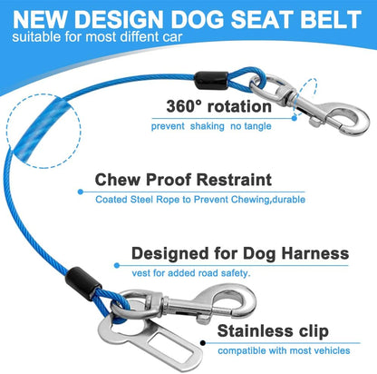 Dog Seat Belt Harness for Car,2pcs Dog Seatbelt of Coated Wire Leash Safety Restraint,No Chew
