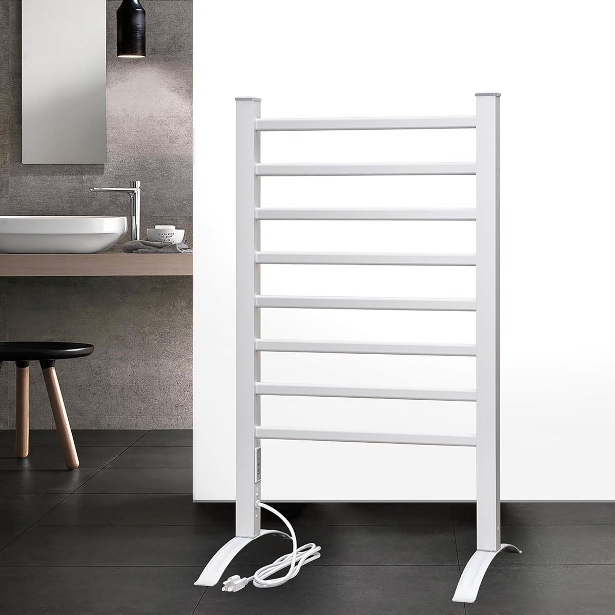 KEG Towel Warmer 8 Bars for Bathroom Freestanding or Wall Mounted Bath Towel Heater Plug-in with