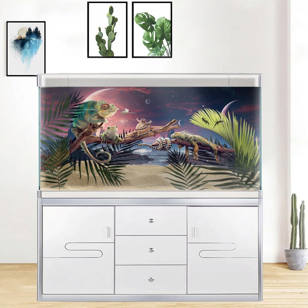 48X20IN Cosmic Spaceterrarium Background, Cool Parallel Space Themed Aquarium Reptile Habitat