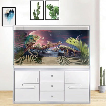 48X24IN Cosmic Spaceterrarium Background, Cool Parallel Space Themed Aquarium Reptile Habitat