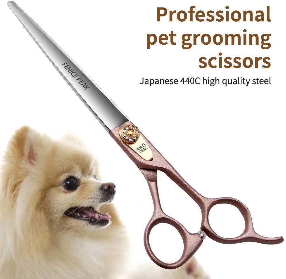 Fenice Peak 7.5'' Dog Straight Scissors for Grooming 440C Stainless Steel Rose Gold Professional