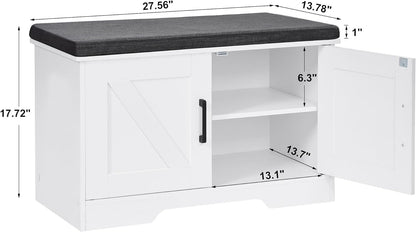 2-Tier Storage Bench, Shoe Bench with Padded Seat Cushion, Entryway Bench with 2 Barn Doors
