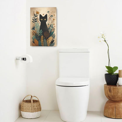 Boho Black Cat Wall Art Kitten Botanical Wall Decor Mid Century Modern Canvas Painting Print