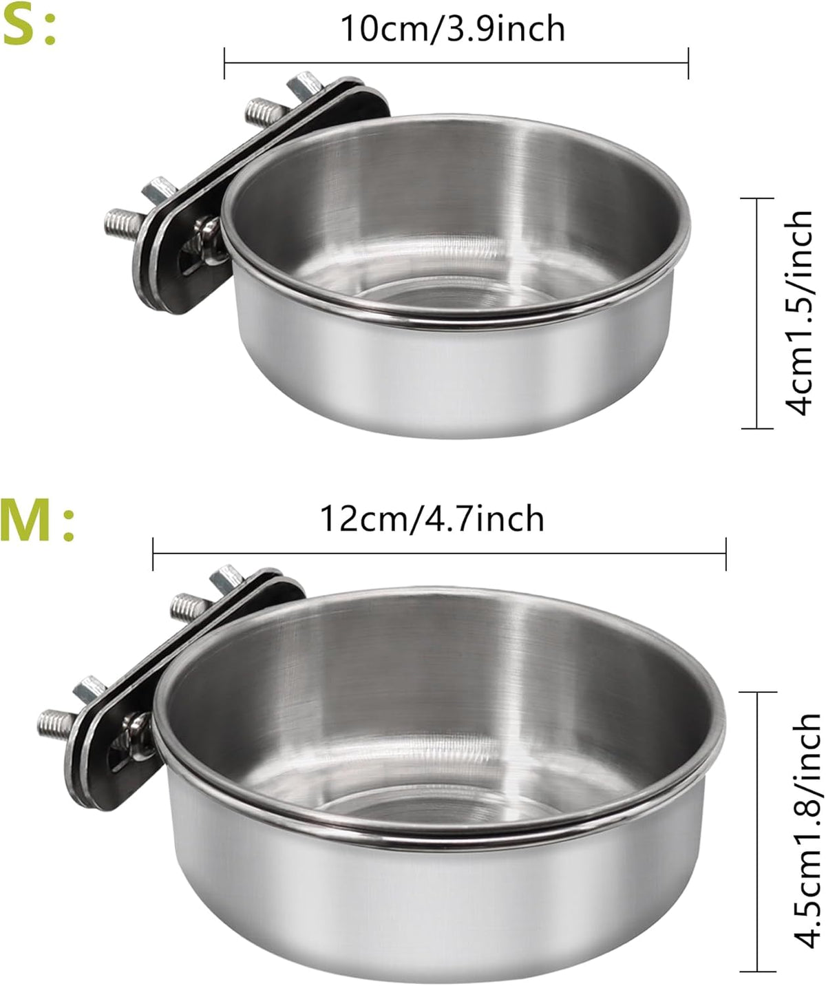 Small+Medium Bird Feeding Dish Cups,Parrot Food Bowl Cage with Clamp Holder Stainless