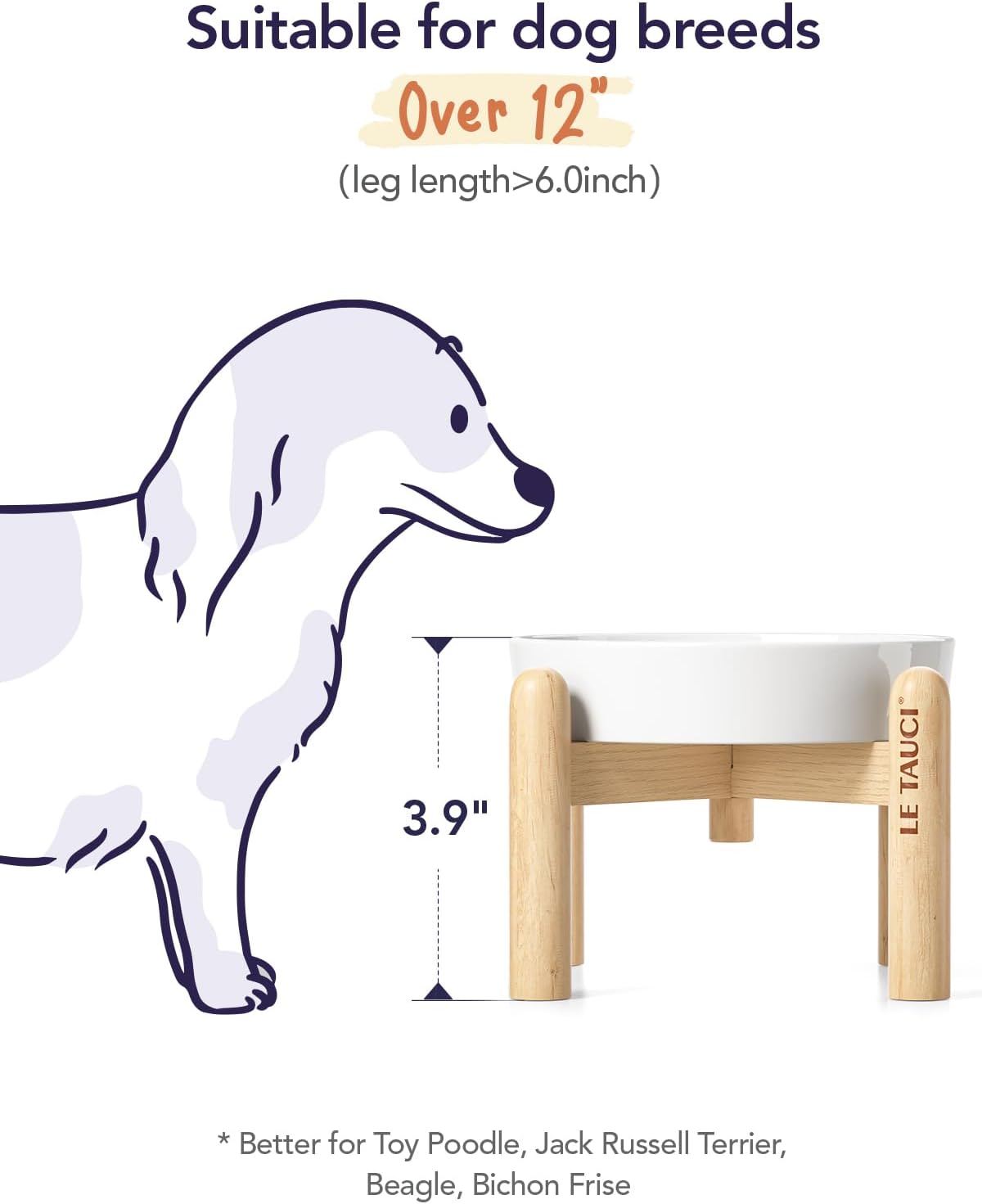 LE TAUCI Ceramic Slow Feeder Dog Bowls Small Breed, 0.6 Cups Elevated Dog Bowl for Fast Eaters