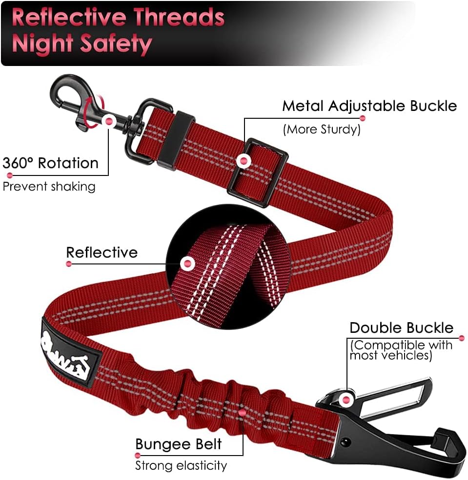 SlowTon Dog Seat Belt, Adjustable Dog Safety Belt Leash, 2 in 1 Latch Bar Attachment Dog Car