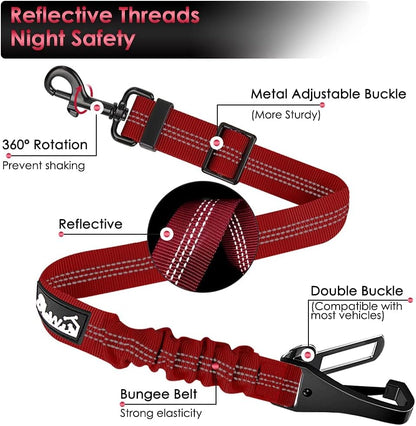 SlowTon Dog Seat Belt, Adjustable Dog Safety Belt Leash, 2 in 1 Latch Bar Attachment Dog Car