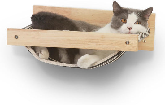 FUKUMARU Hammock Wall Mounted Cat Beds and Perches, Wooden Kitten Walls Furniture, Stable Cats