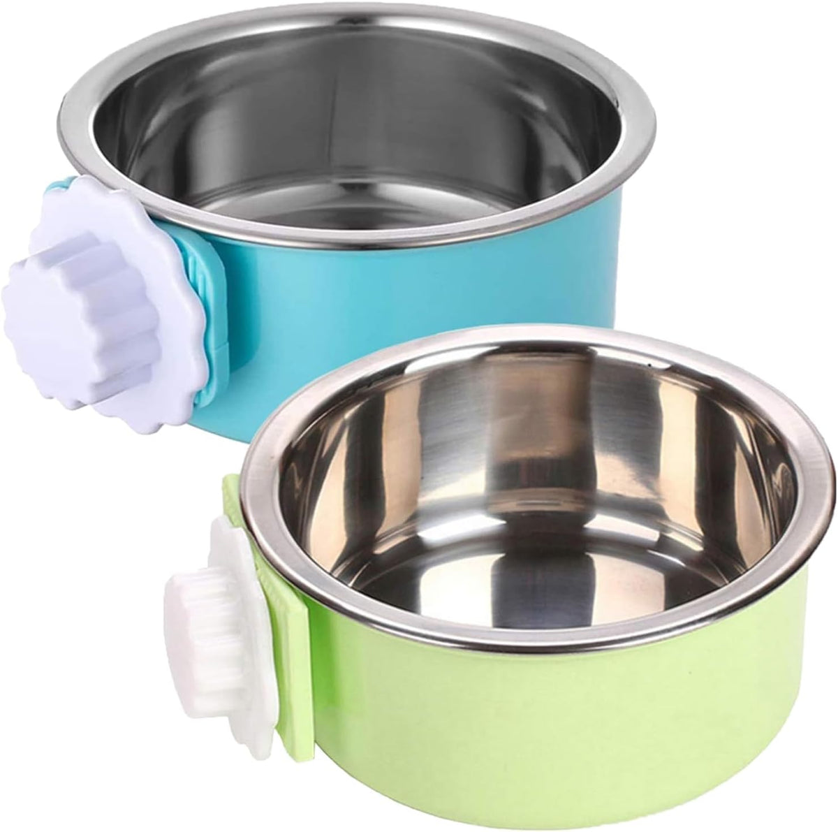 kathson Crate Dog Bowl 2pcs, Removable Stainless Steel Hanging Pet Kennel Cage Bowl Food & Water