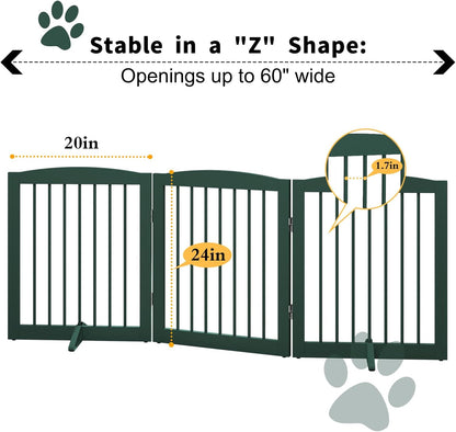 Freestanding Pet Gate for Dogs, Foldable Wooden Dog Gate for House, Indoor Dog Gate for Doorways