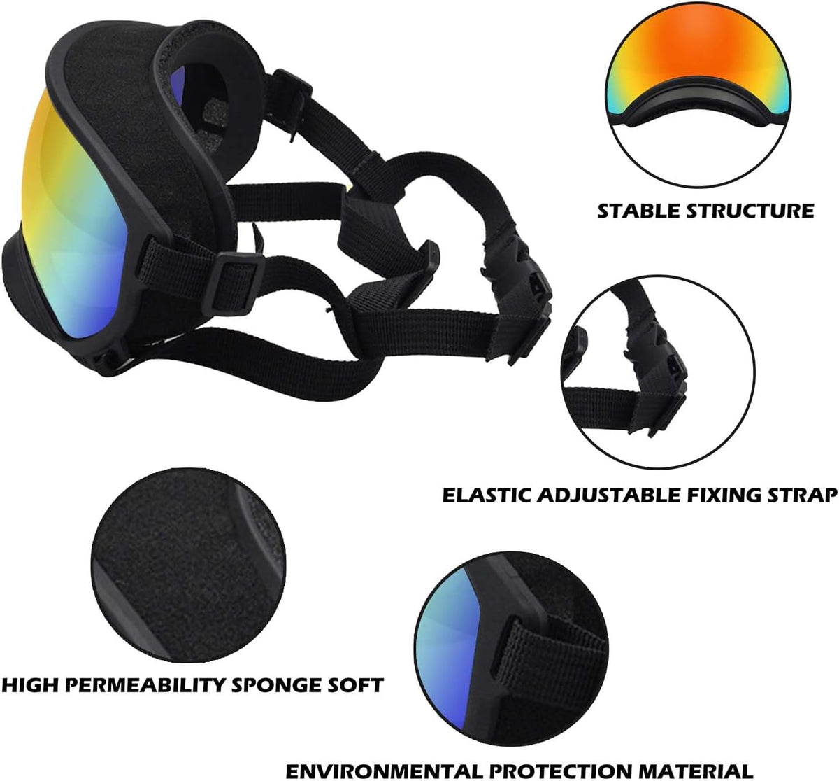 Medium Dog Sunglasses with Adjustable Strap UV Protection, Winproof Dog Puppy Sunglasses, Suitable