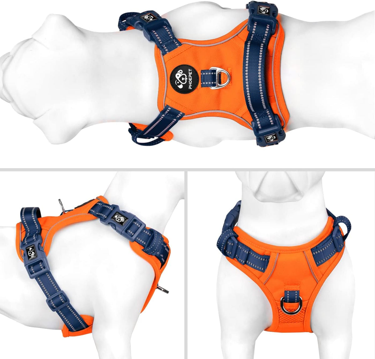 PHOEPET No Pull Dog Harness, Unique Colors Reflective Adjustable Dog Vest, with Soft Training