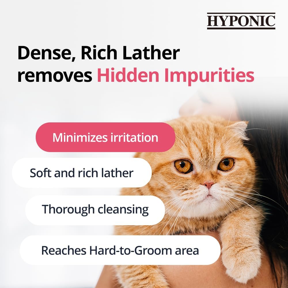 HYPONIC Hypoallergenic Premium Shampoo for All Cats (Unscented, 10.14 oz) - Fragrance Free Cat