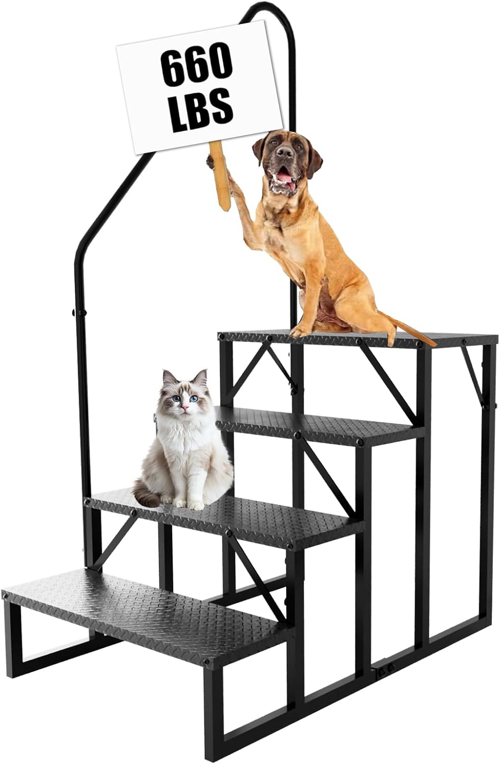 RV Stairs 4 Step Ladder, RV Steps Anti-Slip, Hot Tub Steps with Handrail, 660 lbs RV Ladder for 5th
