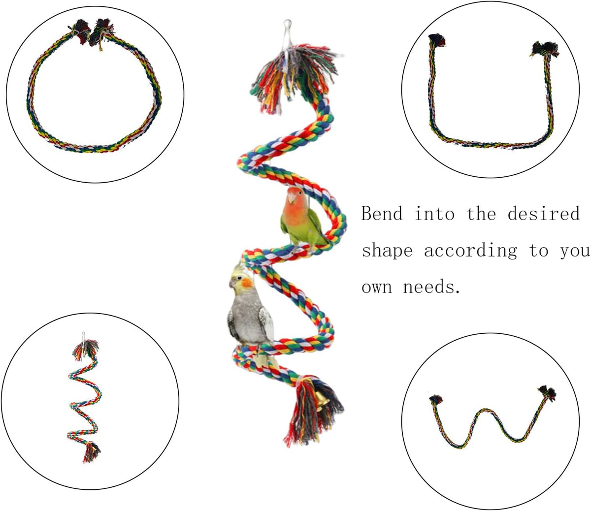 Bird Rope Perch & Birds Swing Set - Bird cage Accessories, 40‘’ Rope perches for Conures