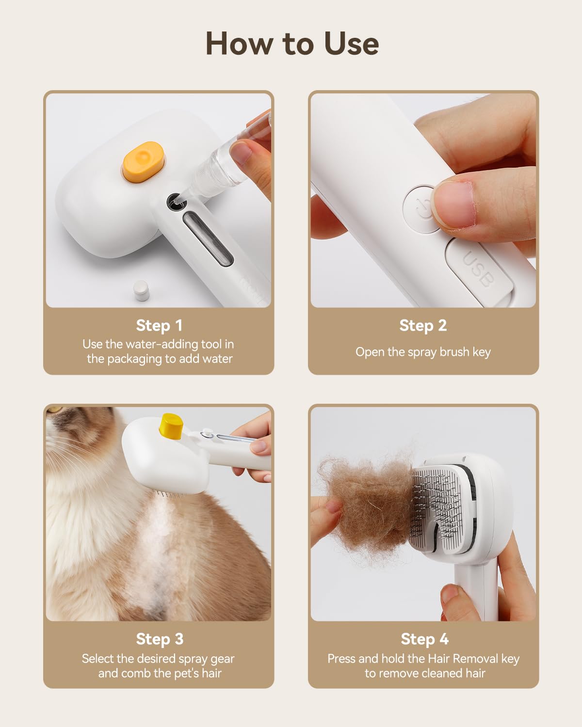 ROJECO 3-in-1 Pet Steam Brush for Cats&Dogs-Pet Spray Hair Removal Detangling Comb with Adjustable
