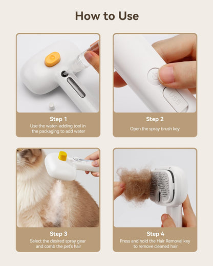 ROJECO 3-in-1 Pet Steam Brush for Cats&Dogs-Pet Spray Hair Removal Detangling Comb with Adjustable