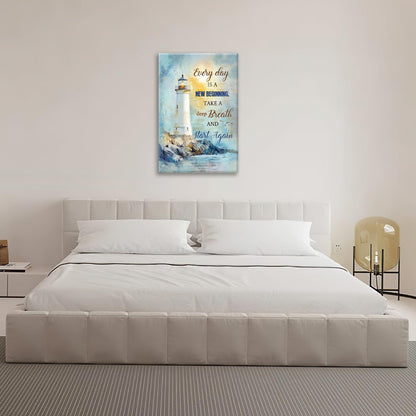 Ocean Lighthouse Pictures Wall Art, Coastal Nautical Bathroom Wall Decor Every Day is a New