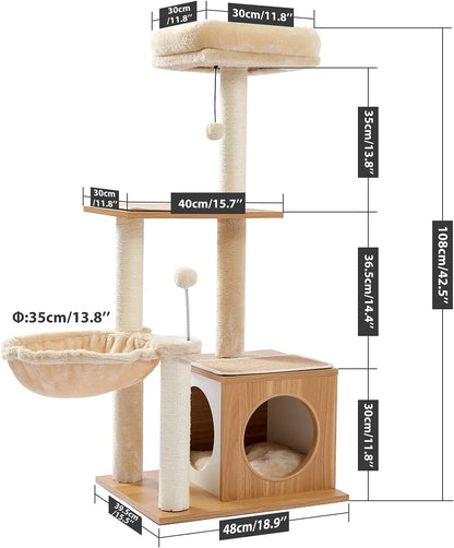 PEQULTI Cat Tree Modern Cat Tower for Indoor Cats,Multilevel Cat Play House with Large Condo