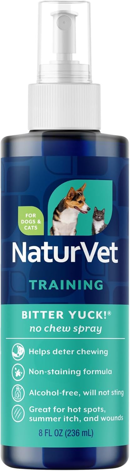 NaturVet Bitter Yuck! No Chew Spray for Dogs, Cats, and Horses Pet Training Spray, Liquid, Made in