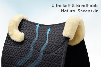 Woolous Dressage Saddle Pad, English Saddle Pad with Sheepskin Trim, Lambskin Wool Fleece Lining