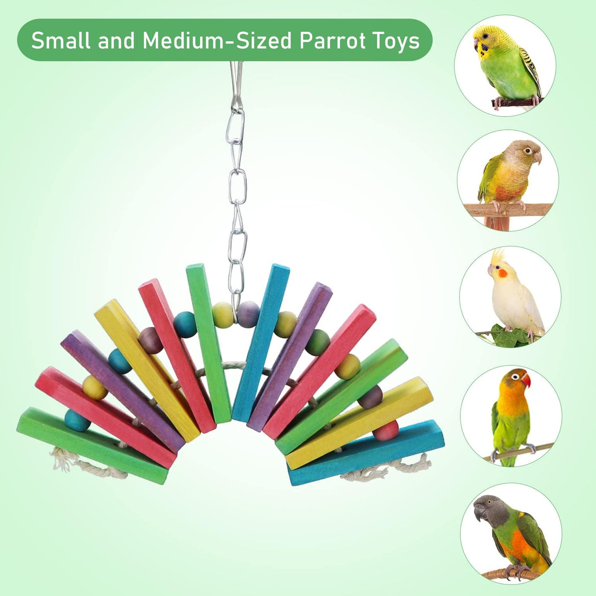 Litewoo Bird Parrot Parakeet Toys, Colorful Bite Wood Swing Toy for Small Medium Parakeet Cockatiel