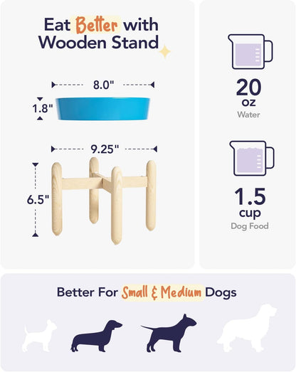 LE TAUCI Ceramic Slow Feeder Dog Bowls for Small and Medium Breed, 1.5 Cups Elevated Dog Bowl for
