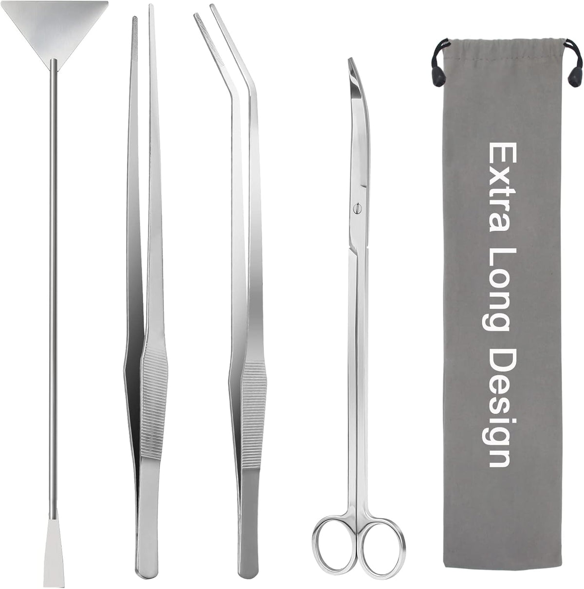 Aquarium Aquascape Tools Kit 15in, 4 in 1 Anti-Rust Aquatic Plant Aquascaping Tool Stainless Steel