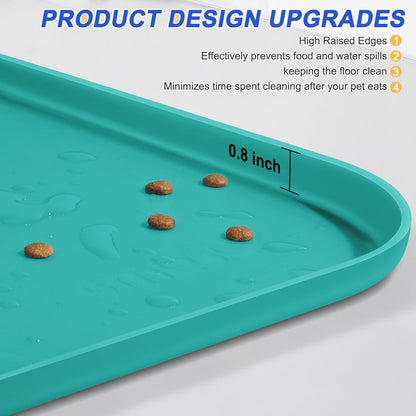 Silicone Pet Feeding Mat with Raised Edge for Food and Water, Dog Bowl Mats, Cat Bowls Placemat
