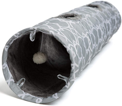 LUCKITTY Geometric Straight Cat Tunnel with Plush Inside,Cats Toys Collapsible Tunnel Tube with