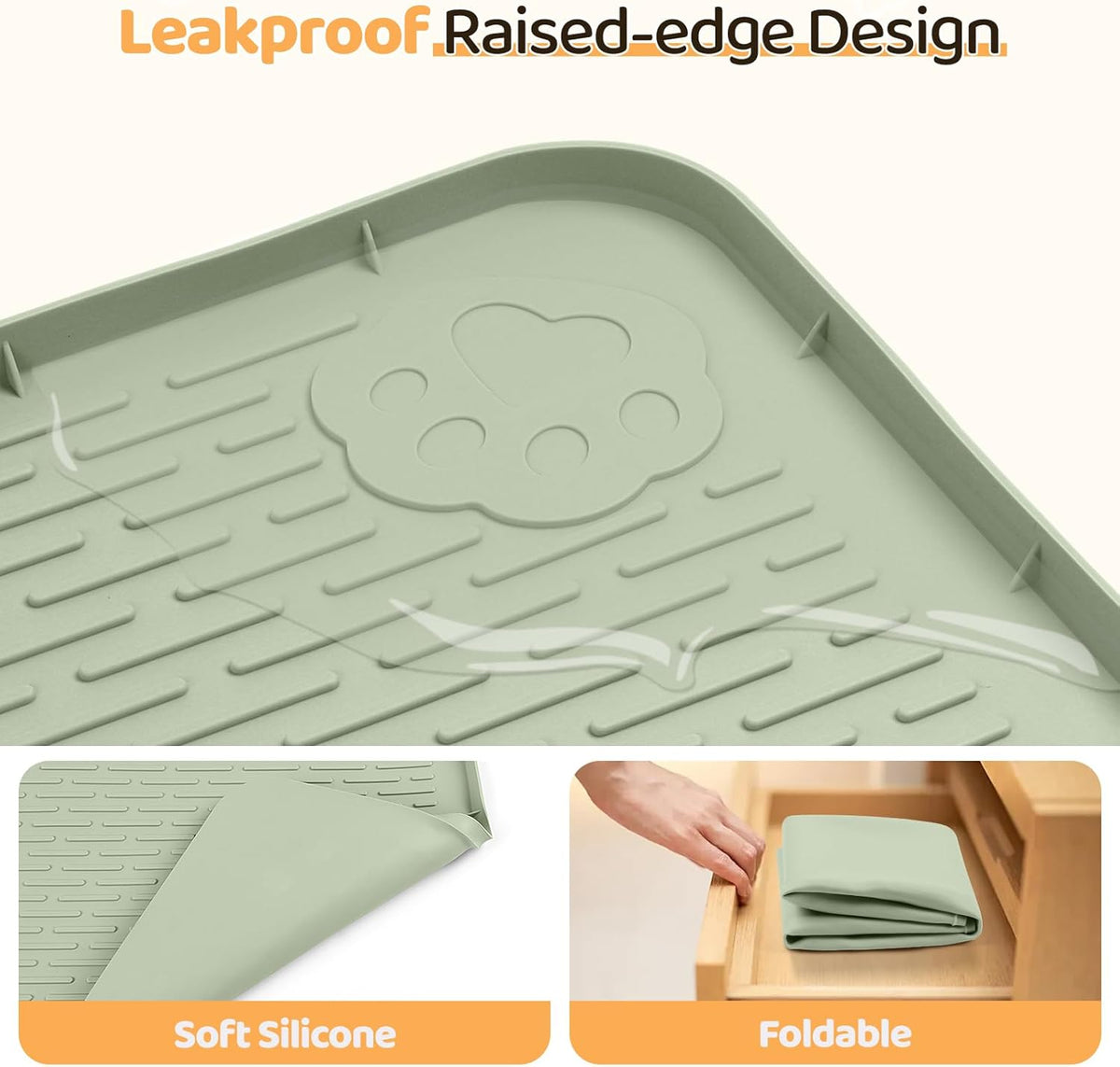 Dog Food Mat, Extra Large 50" x 35" Silicone Pet Feeding Mat with Raised Edge Pet Placemat for