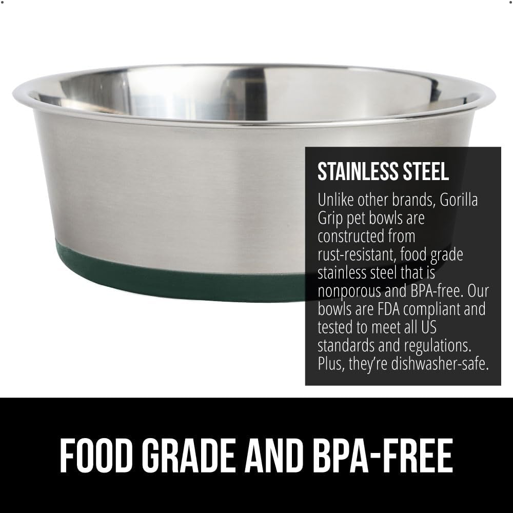 GORILLA GRIP Set of 2 Dog Bowls, Holds 4 Cups (32 fl oz), Heavy Duty Metal Food and Water Bowl for