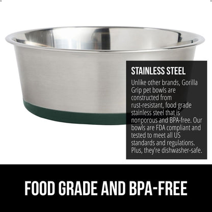 GORILLA GRIP Set of 2 Dog Bowls, Holds 4 Cups (32 fl oz), Heavy Duty Metal Food and Water Bowl for
