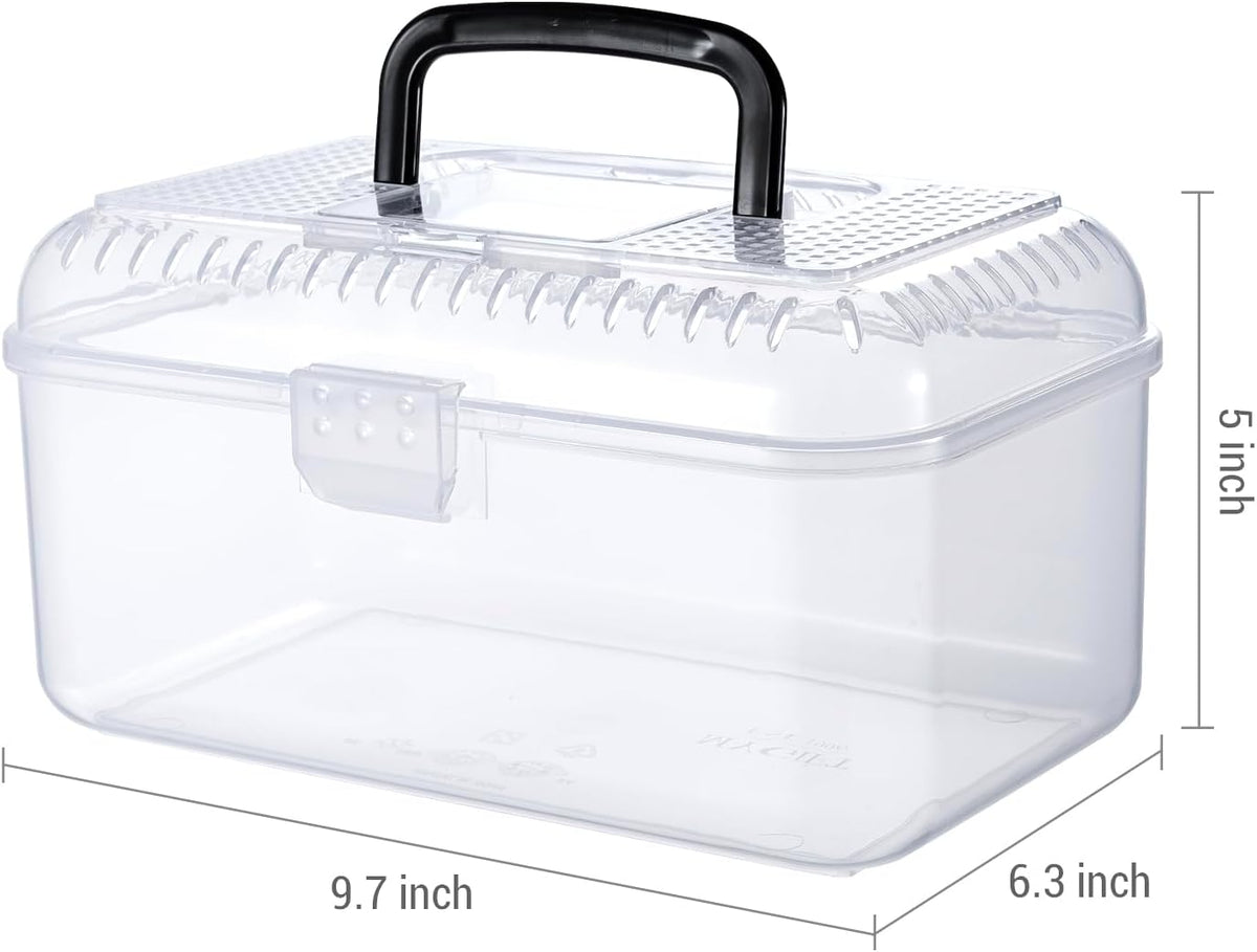 MyGift 9.5 x 6 Inch Clear Portable Insect Reptile Terrarium Tank with Black Carrying Handle