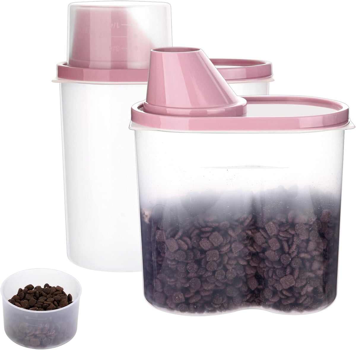 GreenJoy 2 Pack 2lb/2.5L Pet Food Storage Container with Measuring Cup, Can Covers and Bowl for