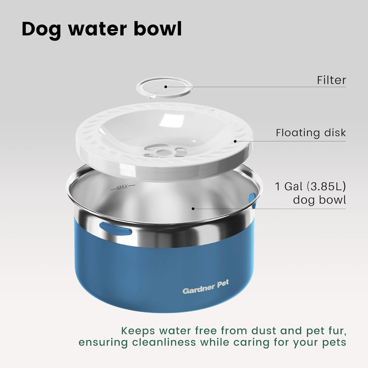 Gardner Pet Dog Bowls 1 Gallon (3.85L) Stainless Steel No Spill Dog Water Bowl, Slow Water Feeder