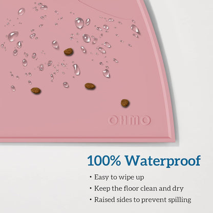 OHMO - Cat Food Mat, Silicone Pet Feeding Mat for Floor Non-Skid Waterproof Dog Water Bowl Tray