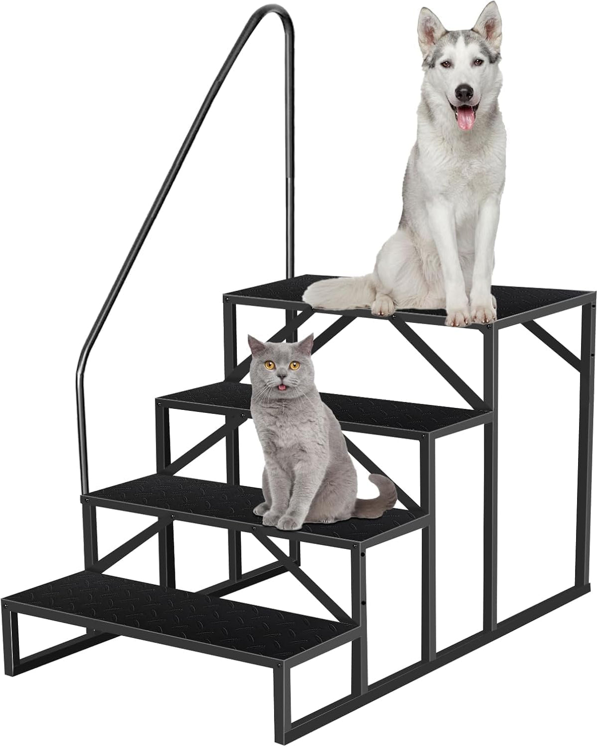 RV Stairs 4 Step Ladder, RV Steps Anti-Slip, Hot Tub Steps with Handrail, 660 lbs RV Ladder for 5th