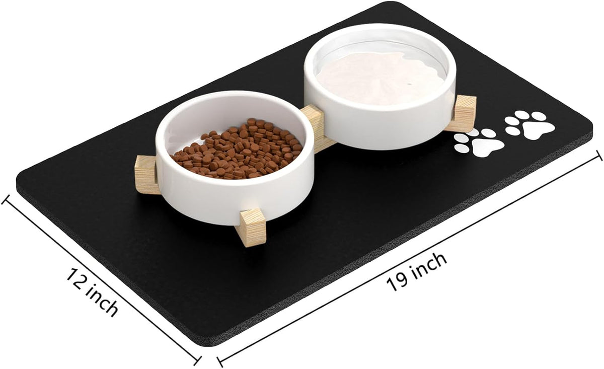 Rnivvi Dog Food Mat, 12" x 19" Footprint Absorbent Dog Cat Bowl Mat for Food and Water, Cute