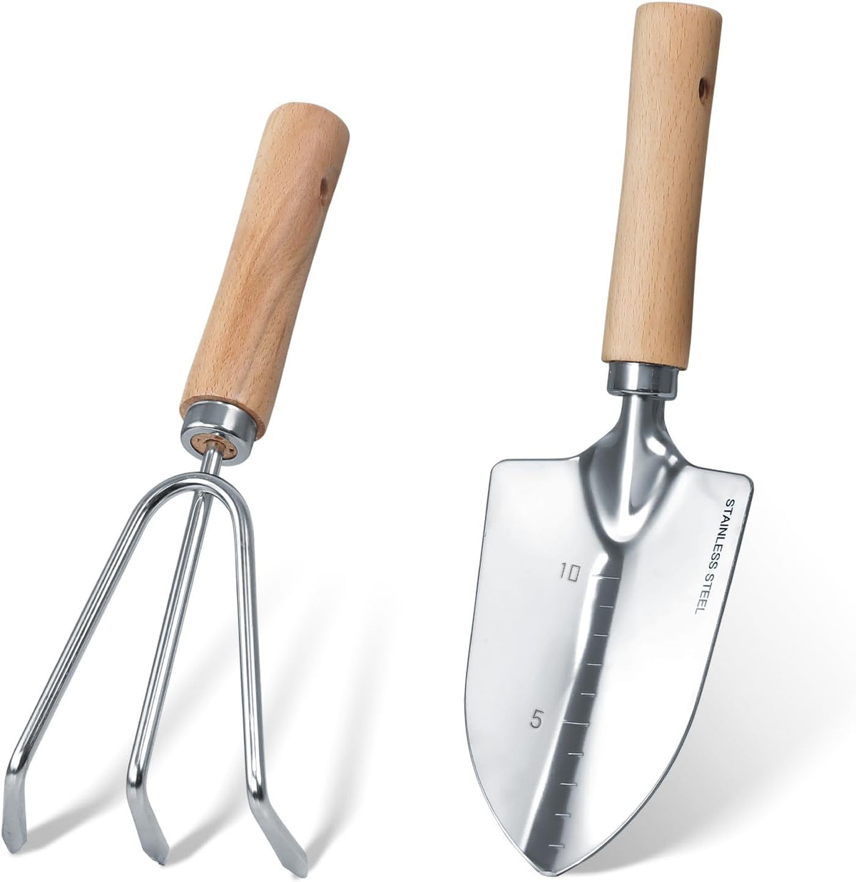 Garden Tool Set, 2 Pieces Stainless Steel Heavy Duty Garden Tools, Gardening Kit with Wooden Handle