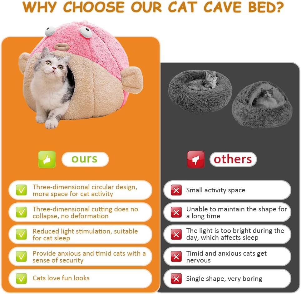 Cat Beds for Indoor Cats - Cat Bed Cave with Removable Washable Cushioned Pillow, Soft Plush