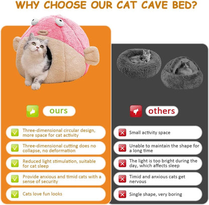 Cat Beds for Indoor Cats - Cat Bed Cave with Removable Washable Cushioned Pillow, Soft Plush