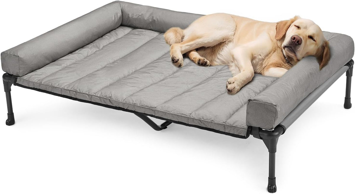 Veehoo Cooling Elevated Dog Bed Add Removable Waterproof Bolster Cushion Mat, Raised Pet Cot with