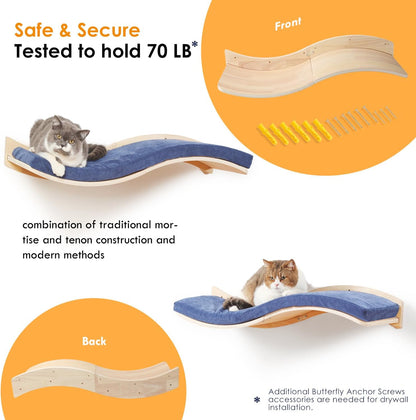 Cat Wall Shelves for Large Cats - Wall Mounted Furniture with Comfortable Cushion, Perfect Perch
