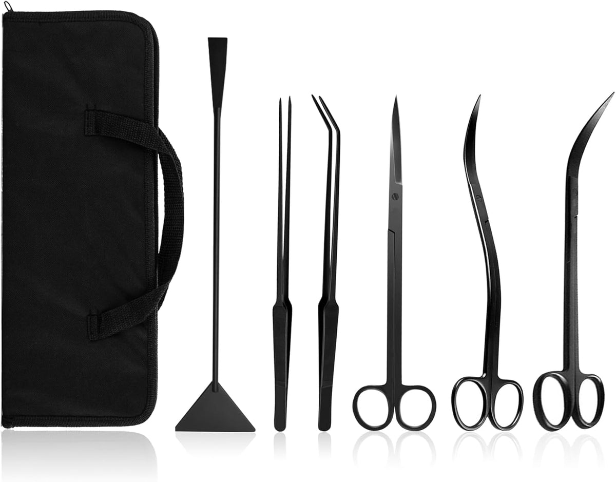 Aquascaping Tools 7 in 1 Kit Aquarium Plant Scissors Tools Set Curved & Waved Scissor Tweezers