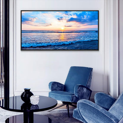 Wapluam Bedroom Decor: Blue Beach Sea Waves Landscape Canvas Print, Large Wall Art, Ready To Hang