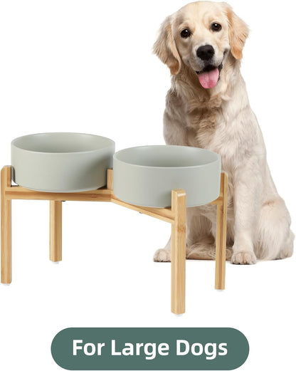 Ceramic Raised Double Bowls Set with Stand, Food & Water Bowls for Large Breed Dogs, Weighted Dog