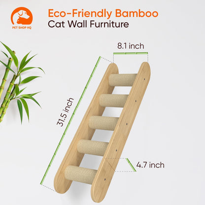 Wall-Mounted Cat Furniture for Climbing - Indoor Wooden Floating Shelves, Perches, Hammock, Bed