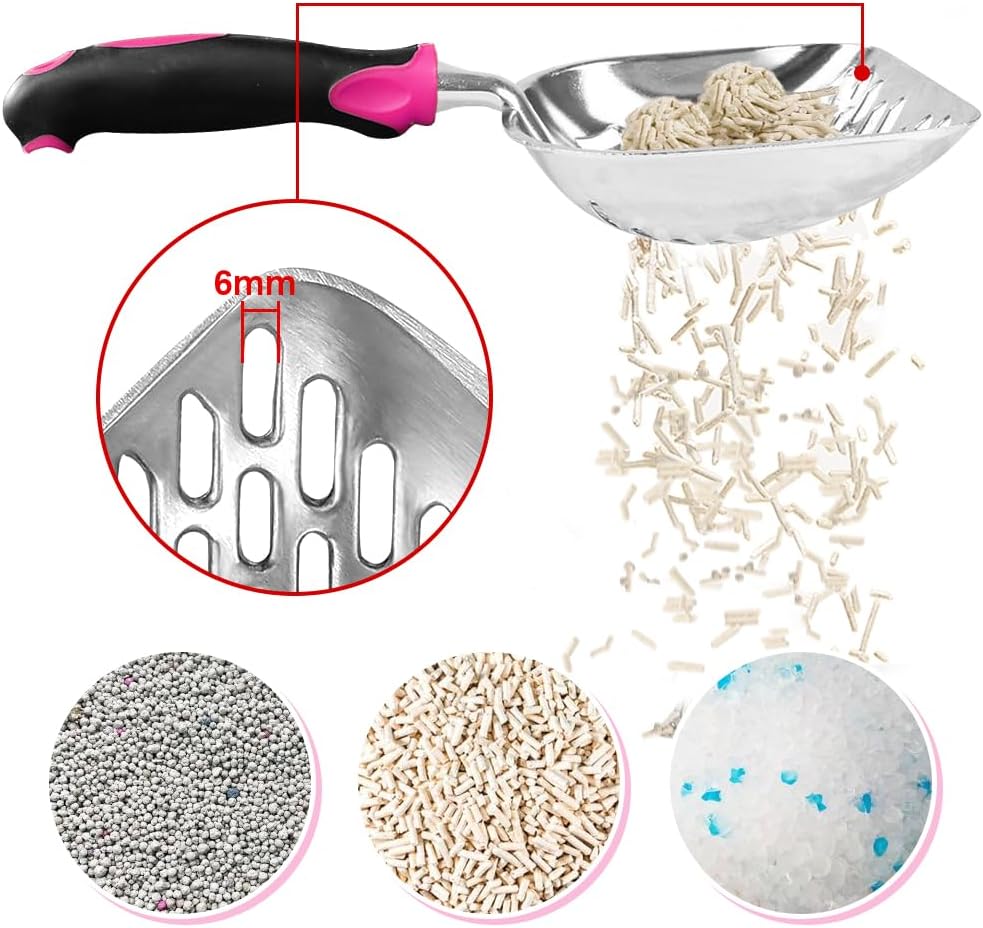 Cat Litter Scoop-Metal Cat Scooper-Long Handle Scoop,Cat Scooper-Poop Sifting-Mesh Shovel-Suitable