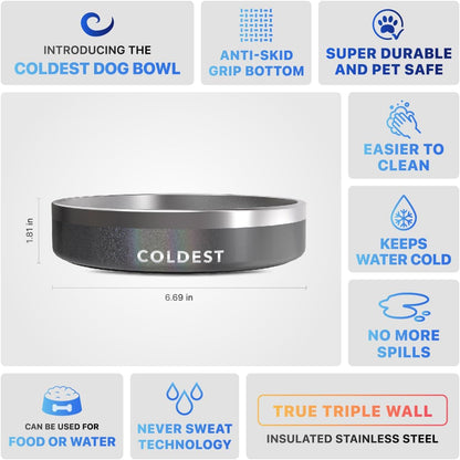 Coldest Dog Bowl - Anti Rust Metal, Non Slip, 3 Layers Insulated Stainless Steel Dog Bowls - Spill